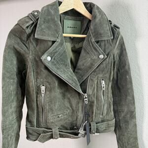 Women's Blank NYC Olive Green 100% Leather Suede Motorcycle Jacket Size XS NEW